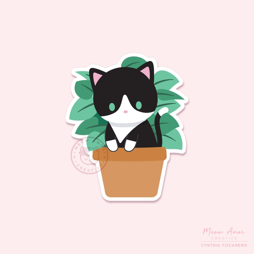 Tuxedo Cat In Plant sticker