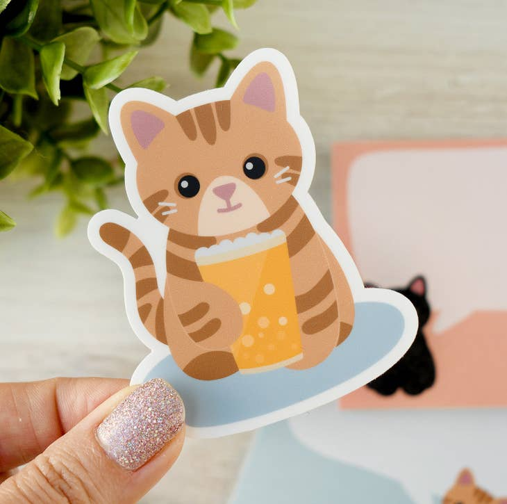 Purrfect Pint Orange Tabby Cat sticker