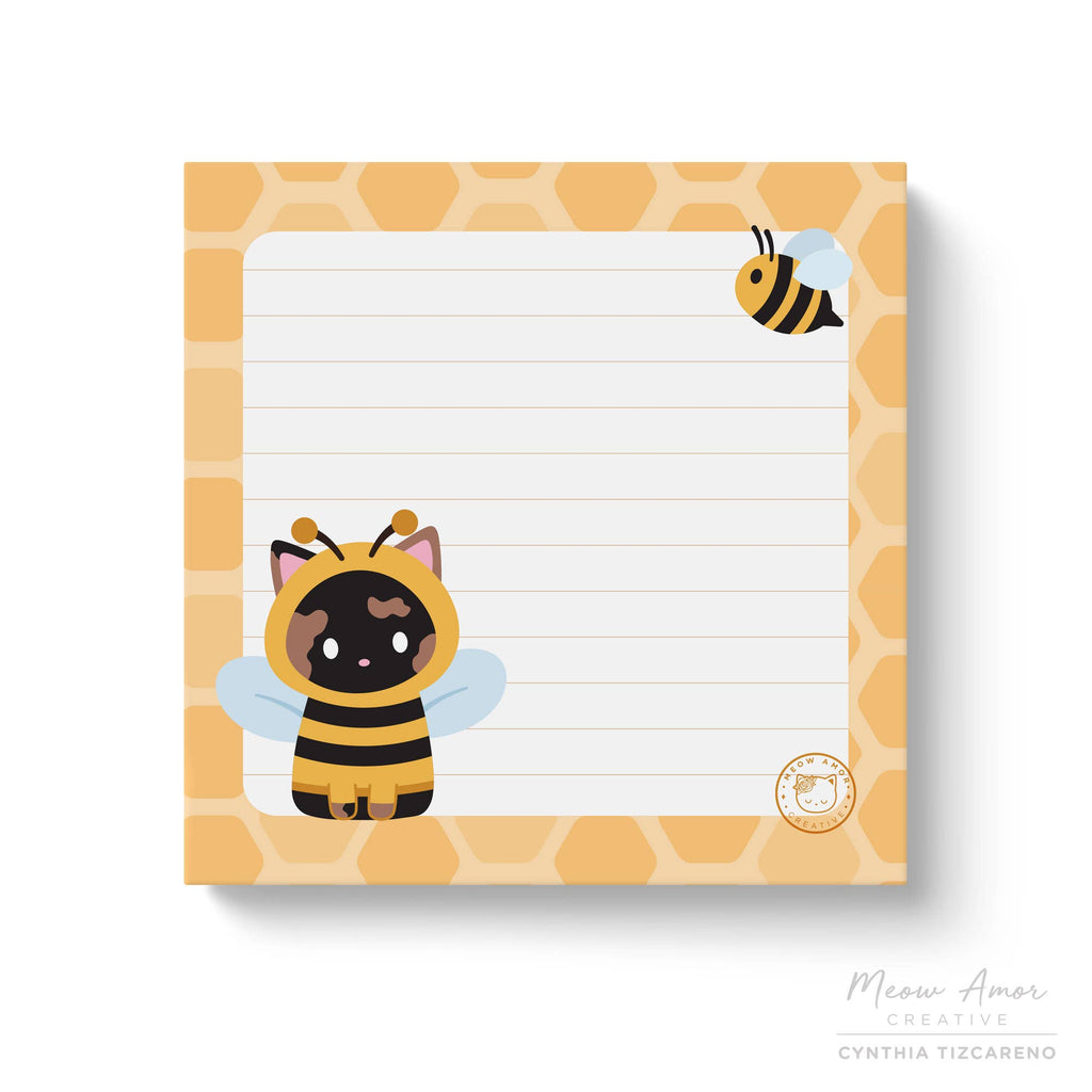 Bee Tortie Cat Lined Post-it Sticky Notes