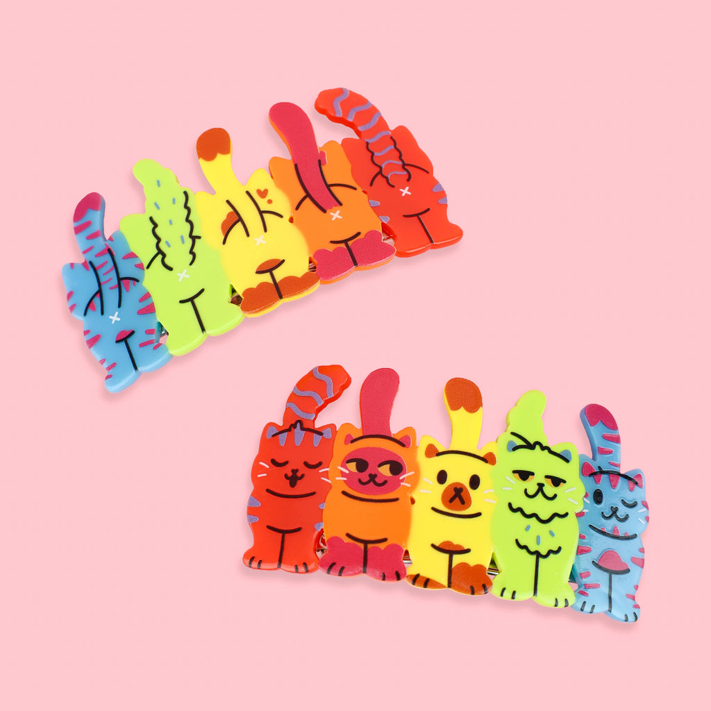 Row of Cats and Cat Butts Hair Clip Set 2pk