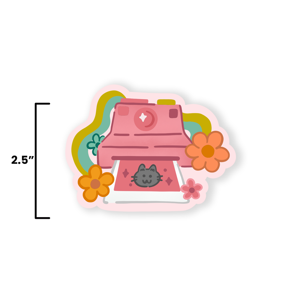 Polaroid Vintage Photo Camera Grey Cat Vinyl Sticker