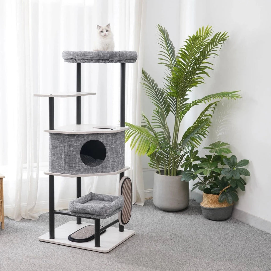 PetPals Grayson Industrial Style Cat Tree Kitties Cream