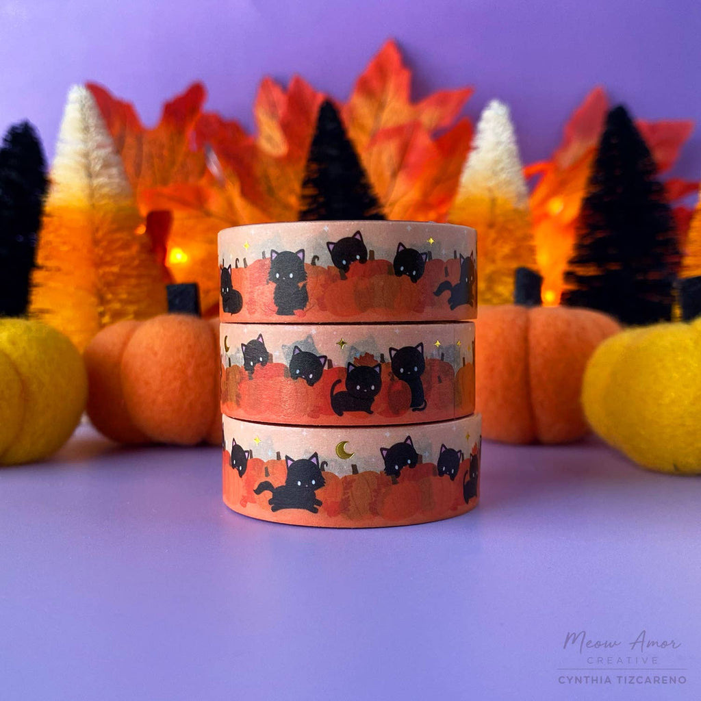 Pumpkin Patch Black Cats Holographic Gold Foil Washi Tape 10m x 15mm