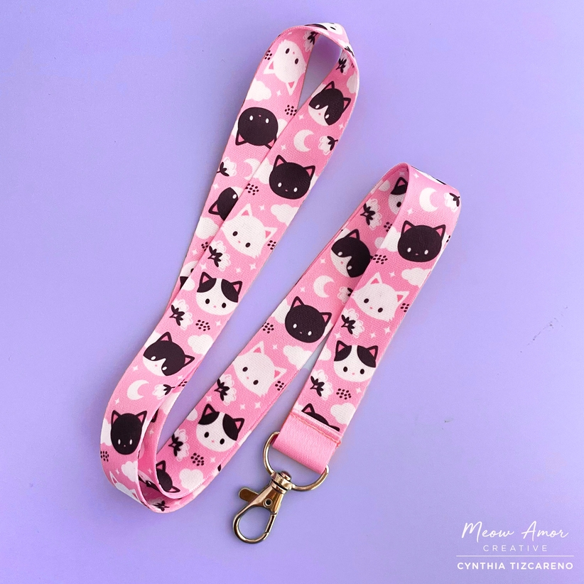 Pink Cats Double-sided Lanyard