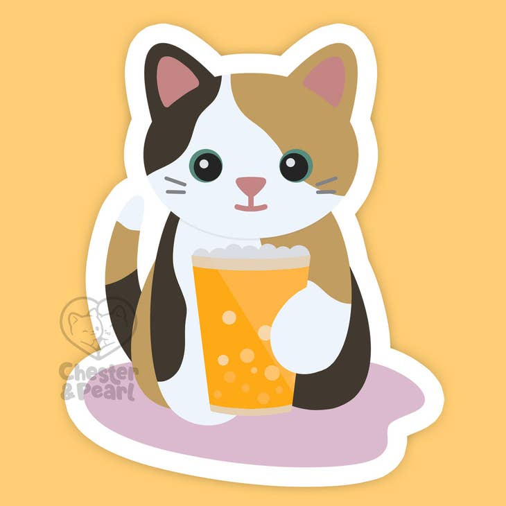 Purrfect Pint Calico Cat sticker