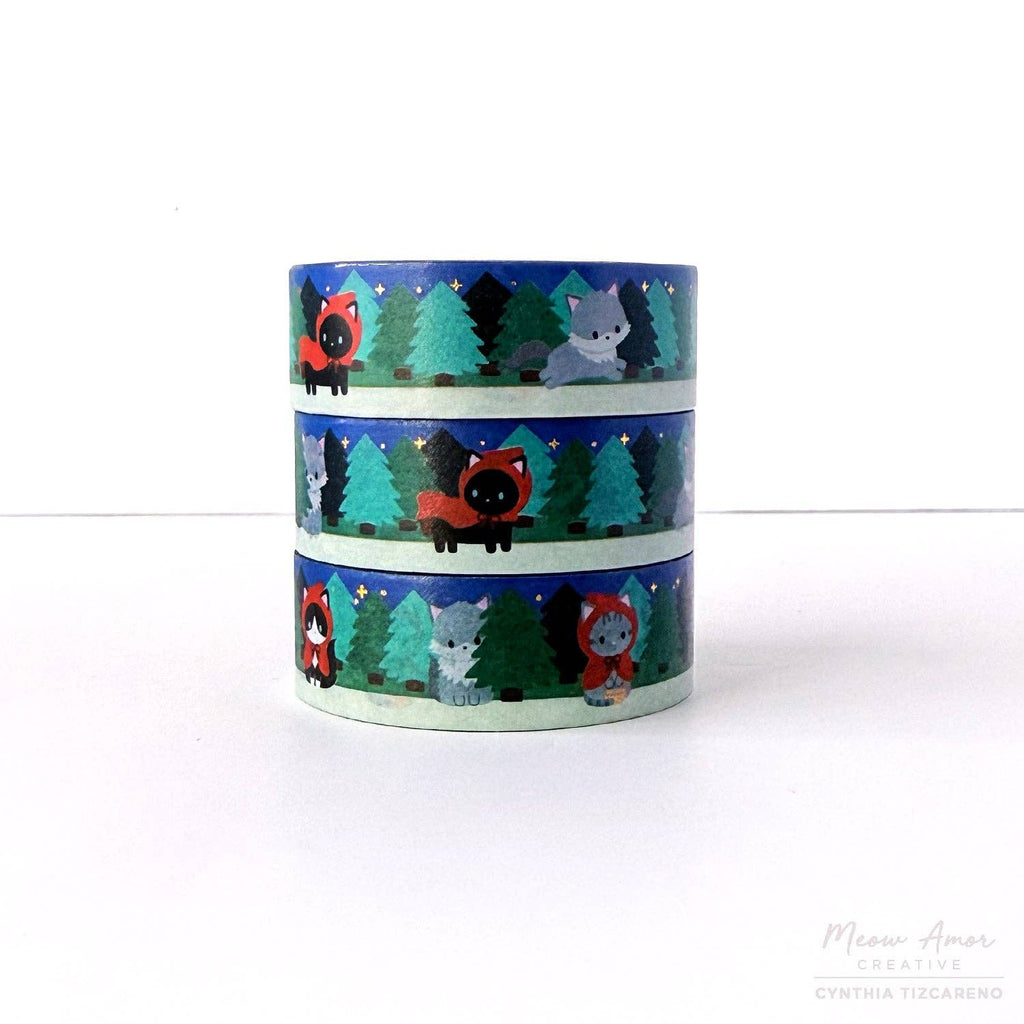 Little Red Riding Hood Cat and Grey Fox Washi Tape 10m x 15mm