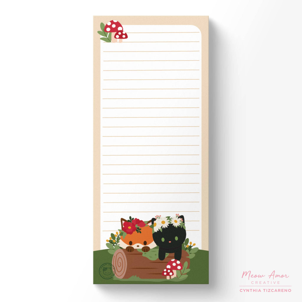 Cottage Cat and Fox on a Log To Do List Lined Notepad