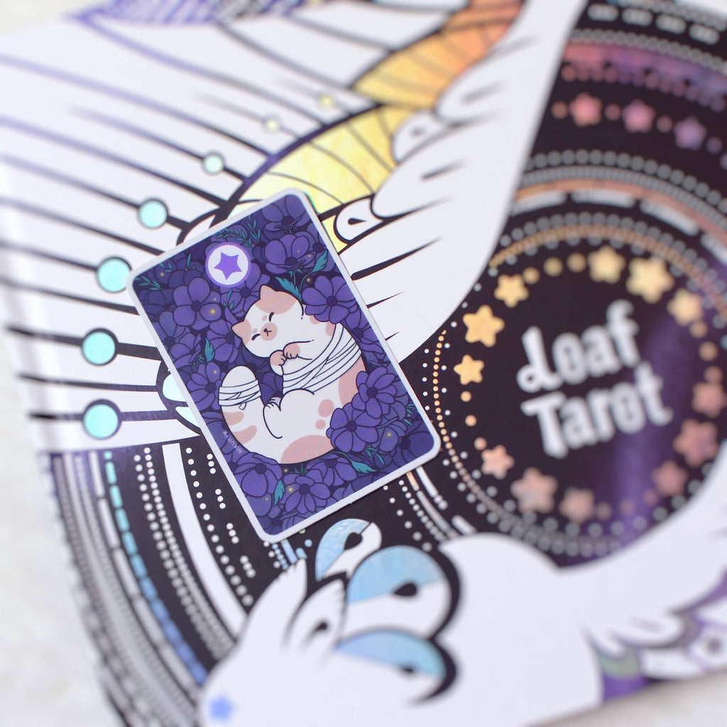 Tarot Card White Cat Holographic Vinyl Sticker