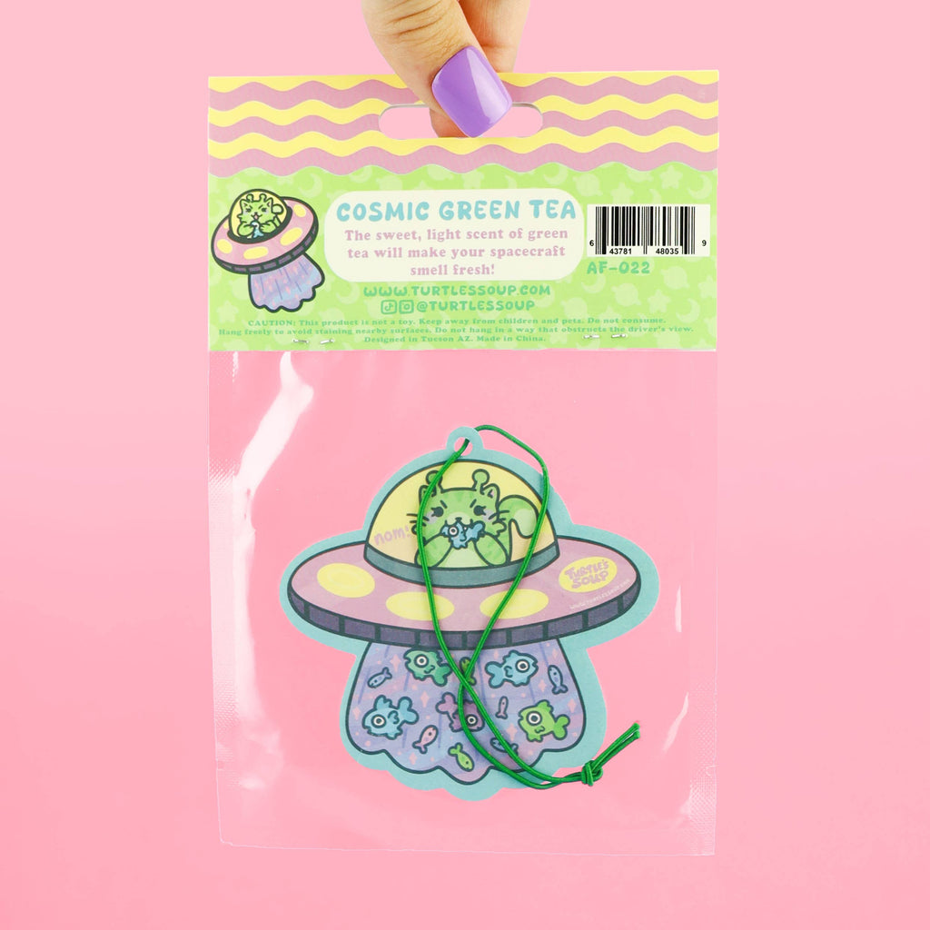UFO Spaceship Alien Cat Green Tea Scented Car Air Freshener