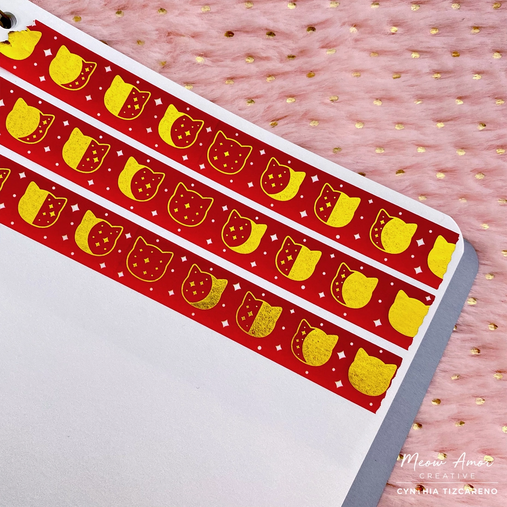 Red Moon Phase Cats Foil Washi Tape