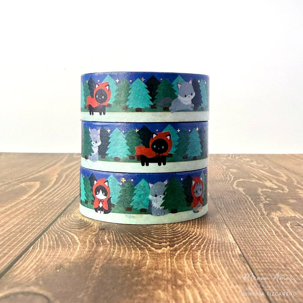 Little Red Riding Hood Cat and Grey Fox Washi Tape 10m x 15mm