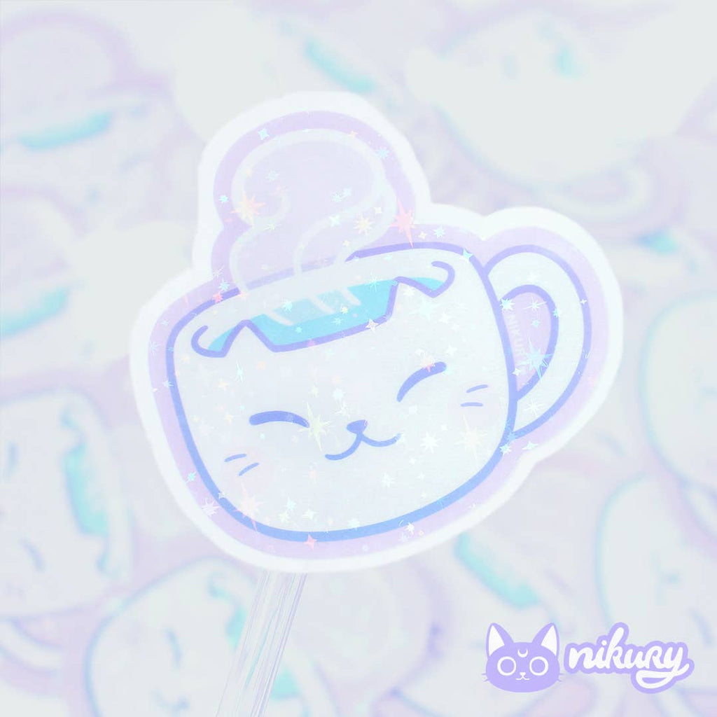 Kittea White Mug with Cat Face Glitter Sticker