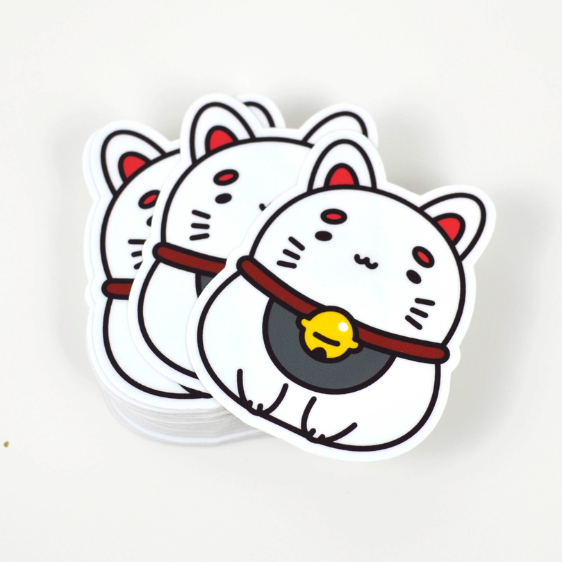White Fortune Cat vinyl sticker