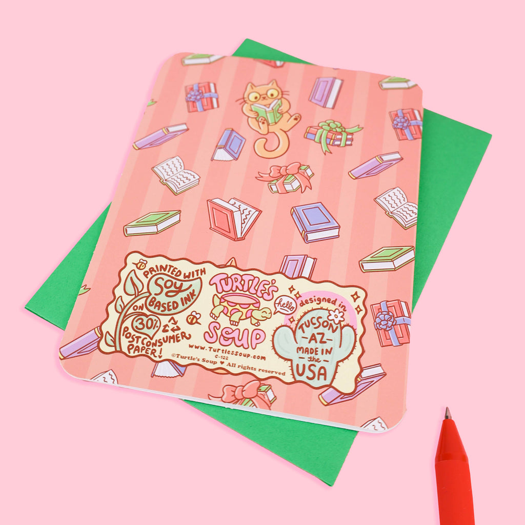 May You Find Many Books Under Your Tree Orange Cat Christmas Holiday Blank Greeting Card