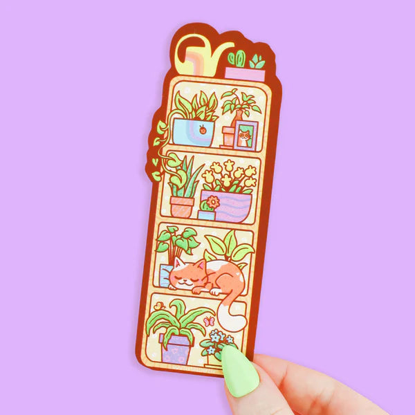 Planter Shelf Orange and White Cat Double-sided Bookmark