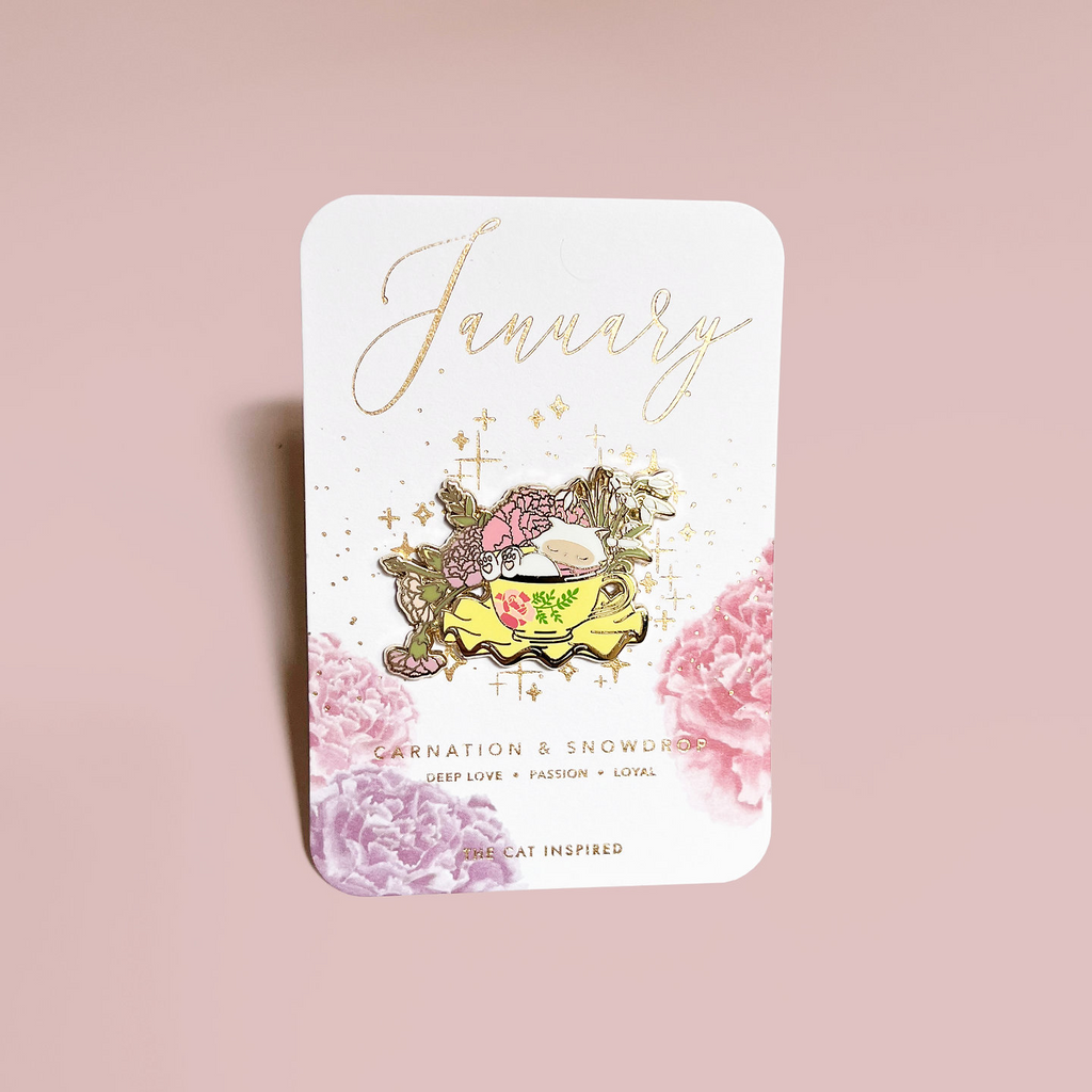 January Birth Flower Tea enamel pin