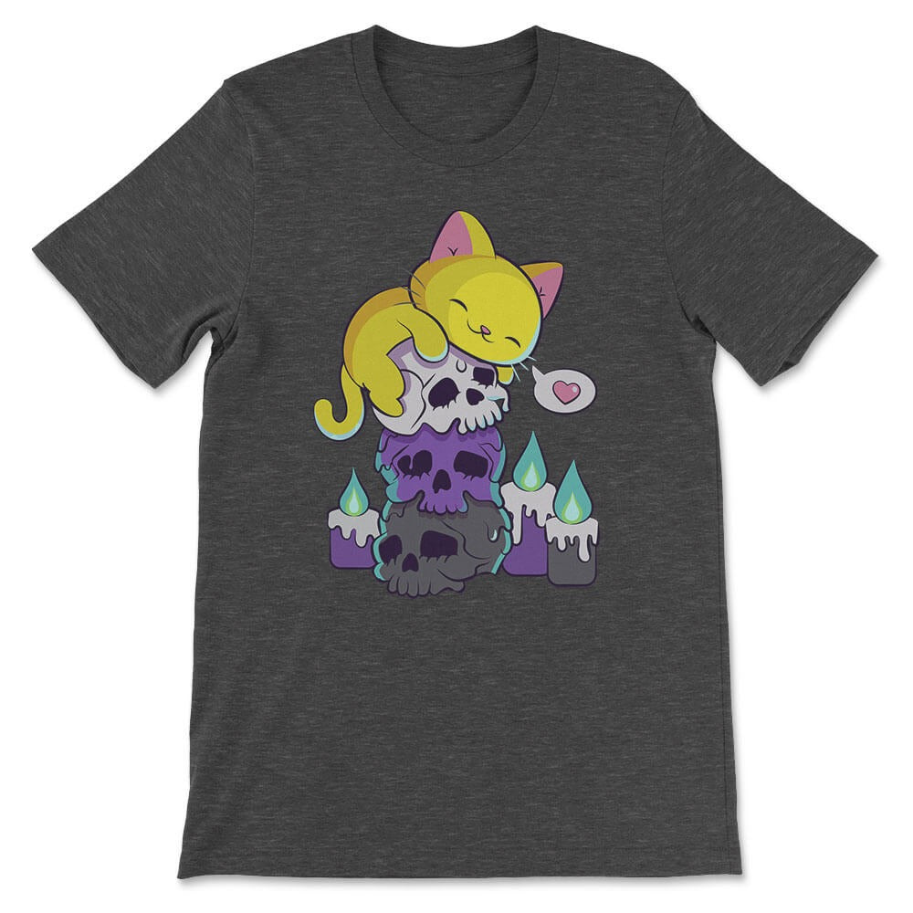 Non-Binary Cat on Skulls t-shirt