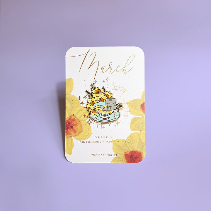 March Birth Flower Tea enamel pin