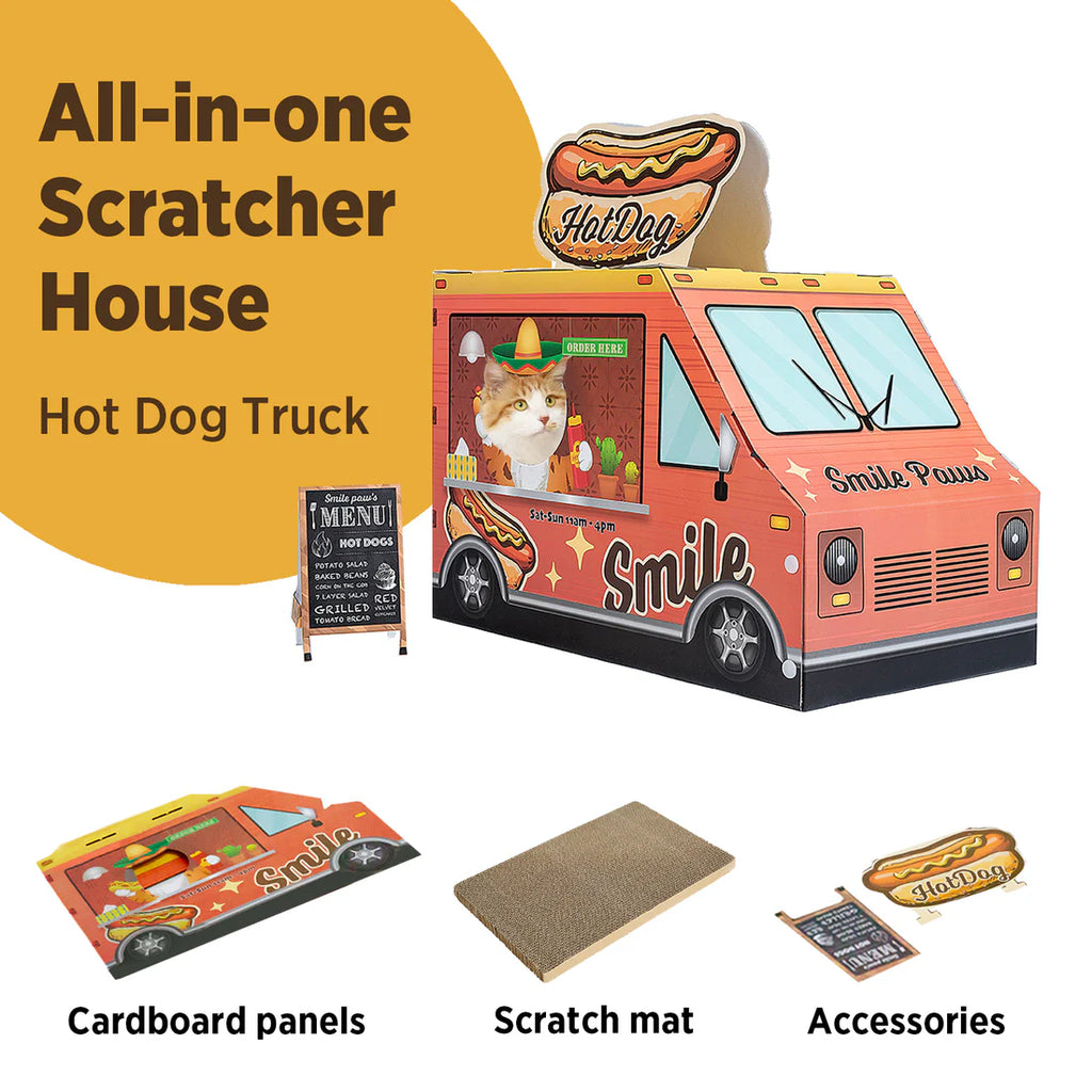 Smile Paws Hot Dog Truck Cardboard Cat Scratcher House