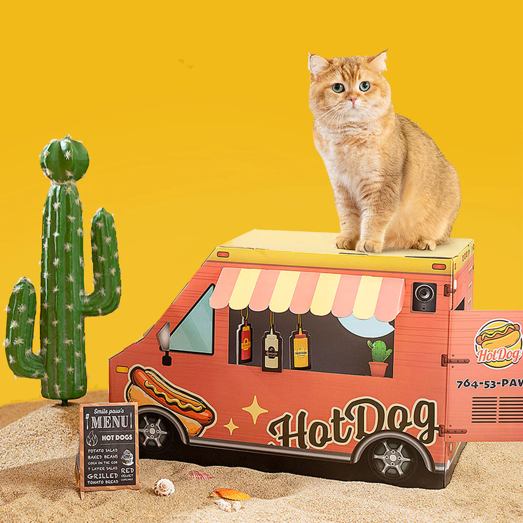 Smile Paws Hot Dog Truck Cardboard Cat Scratcher House