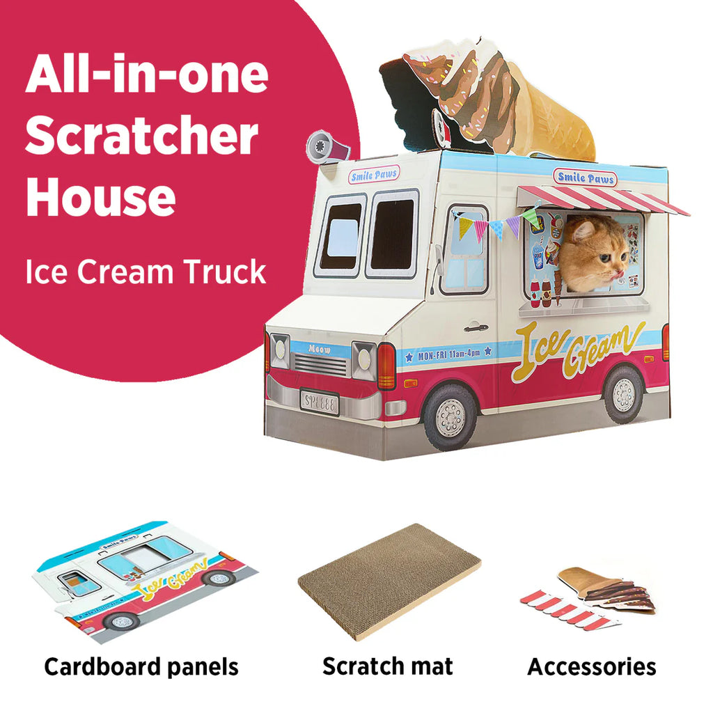 Smile Paws Ice Cream Truck Cardboard Cat Scratcher House