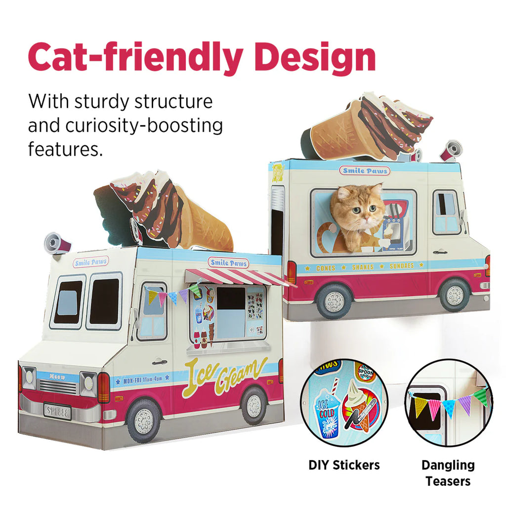 Smile Paws Ice Cream Truck Cardboard Cat Scratcher House