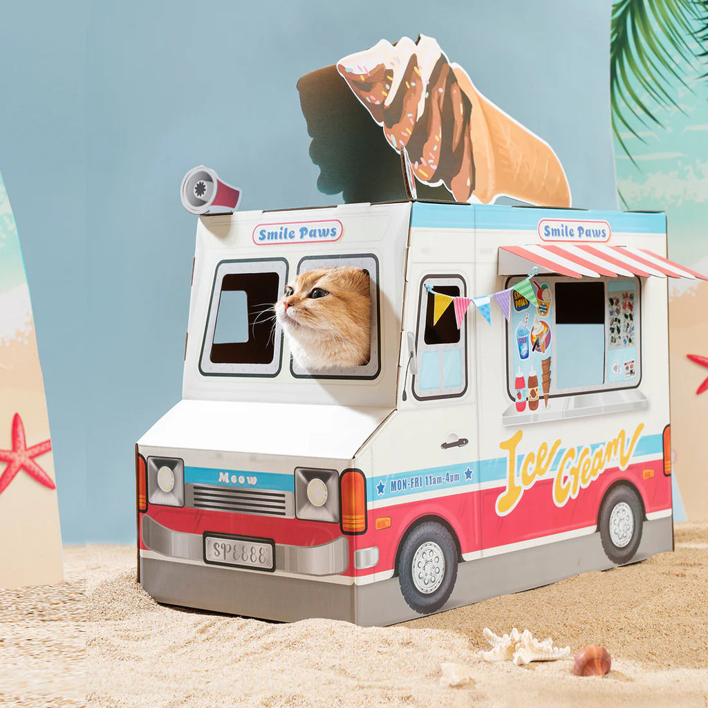 Smile Paws Ice Cream Truck Cardboard Cat Scratcher House
