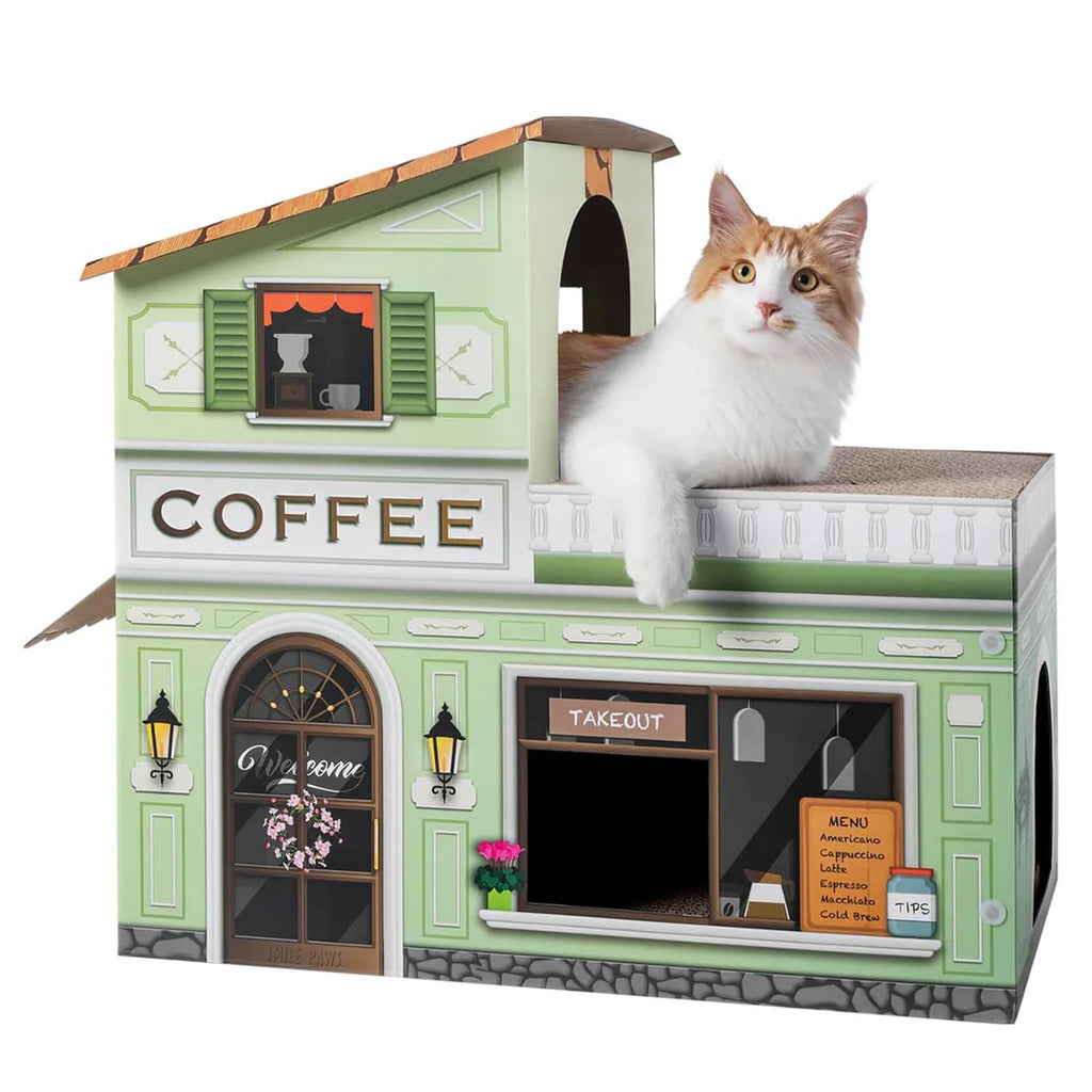 Smile Paws Coffee Shop Cardboard Cat Scratcher House