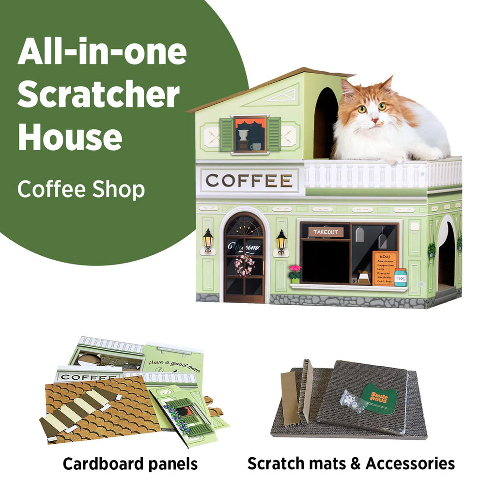 Smile Paws Coffee Shop Cardboard Cat Scratcher House