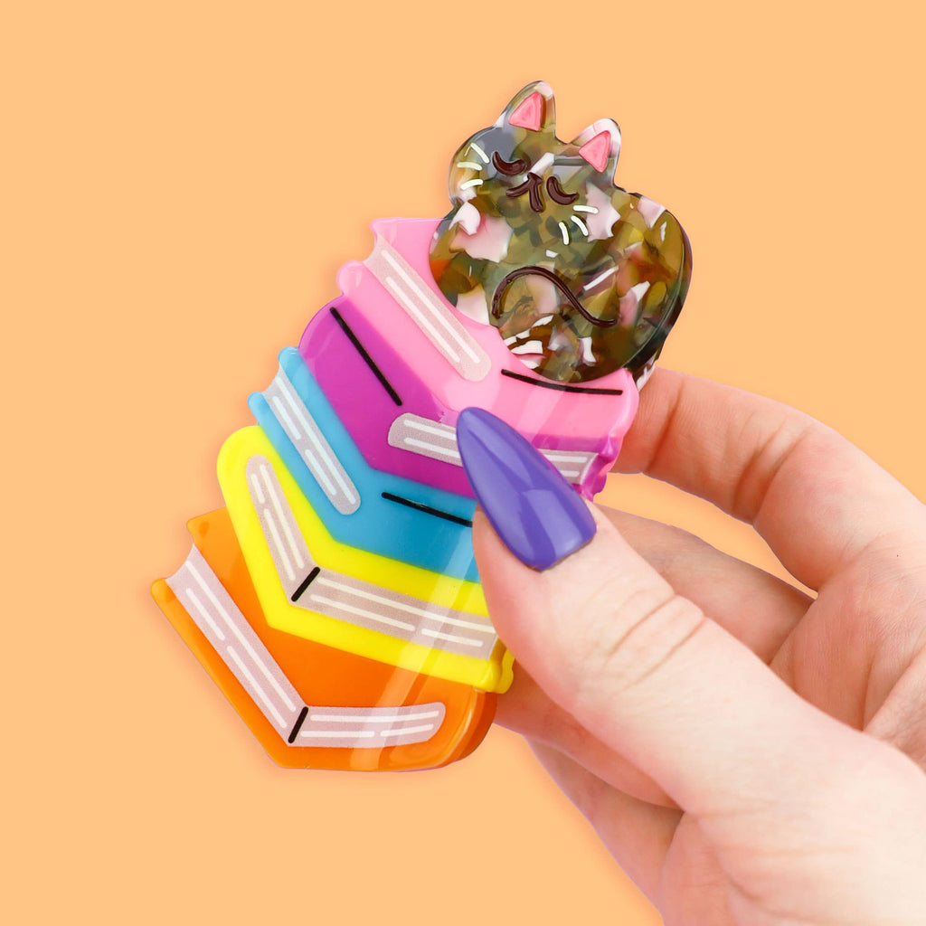 Book Stack Tortie Cat Hair Claw Clip