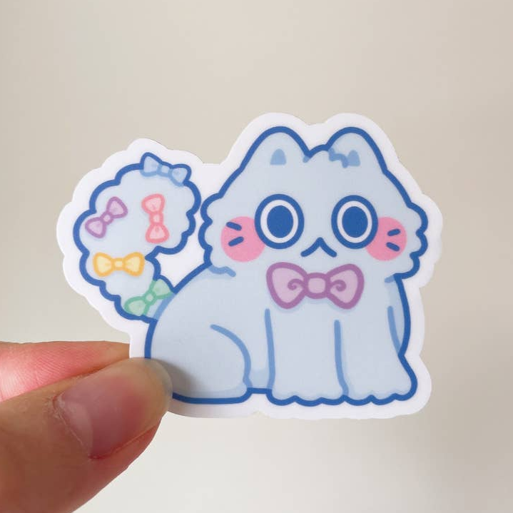 Fluffy Bow Cat Vinyl Sticker