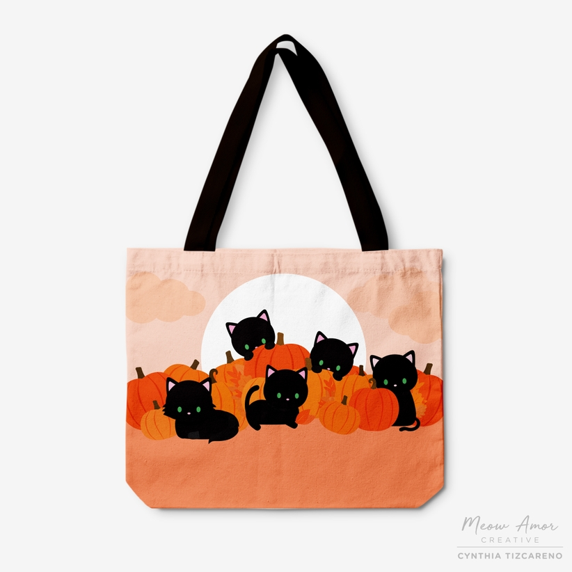 Pumpkin Patch Black Cats canvas tote