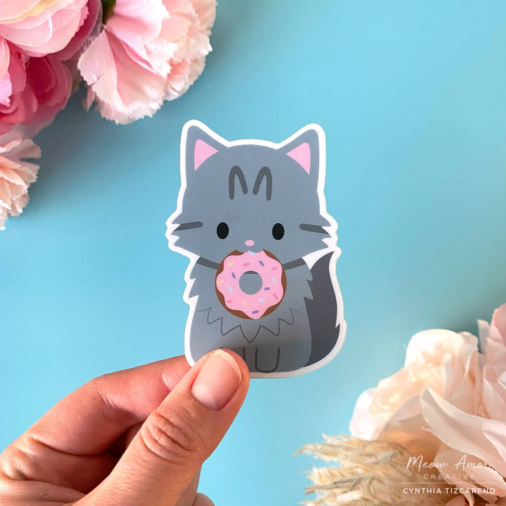 Donut Grey Tabby Cat Vinyl Sticker