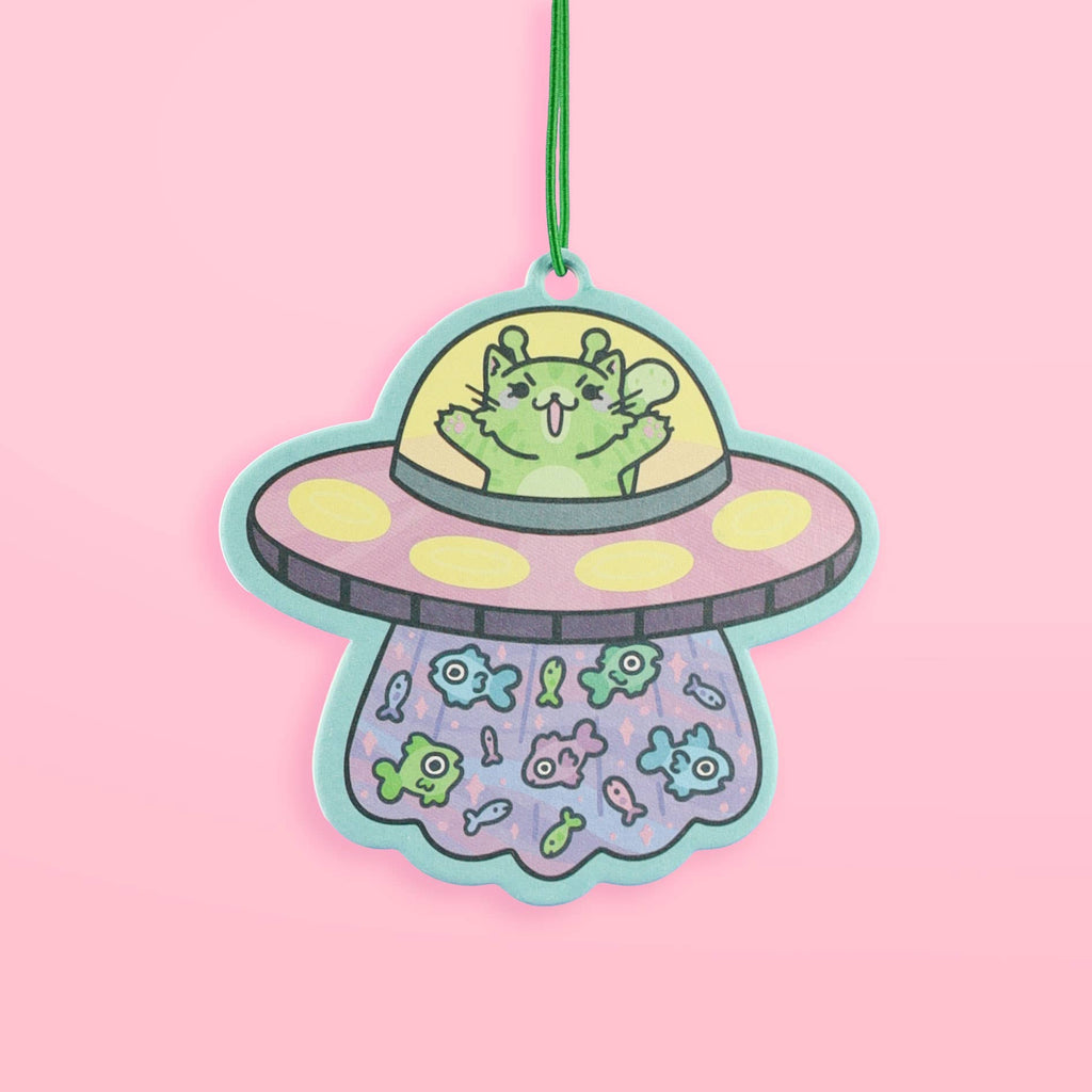 UFO Spaceship Alien Cat Green Tea Scented Car Air Freshener
