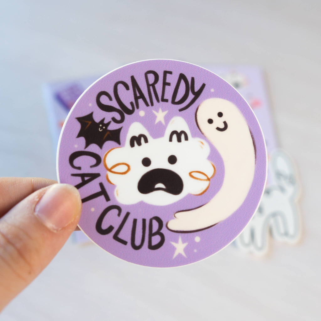 Scaredy Cat Club White Cat Vinyl Sticker