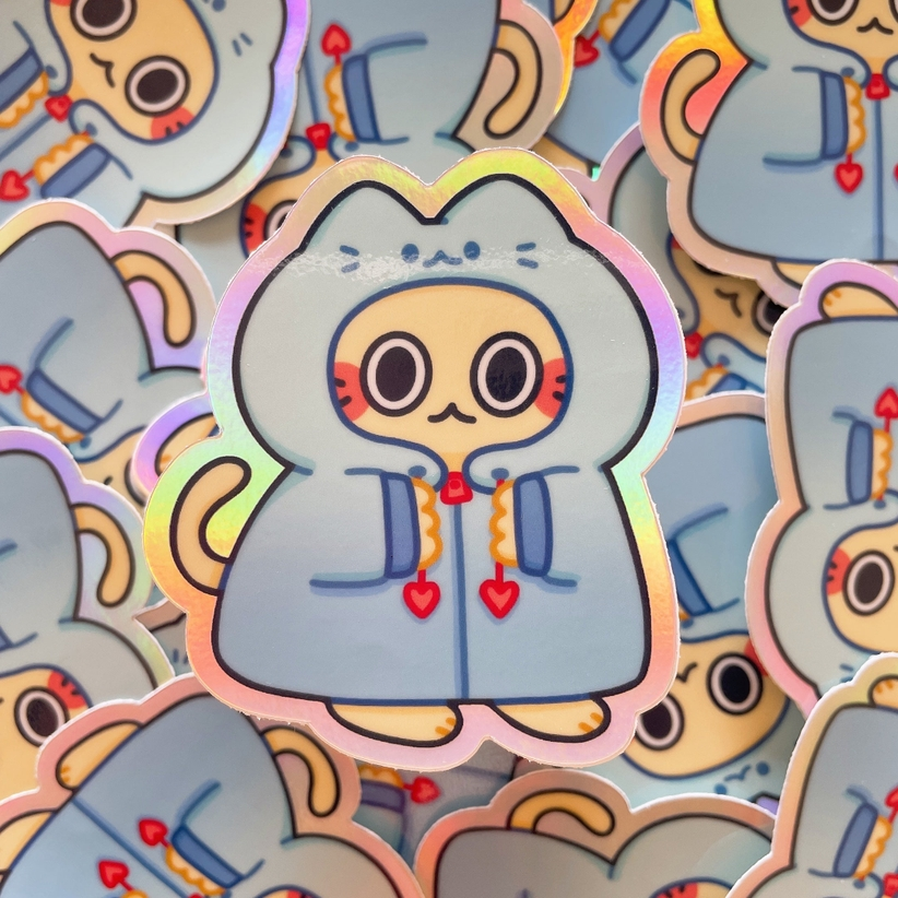 Hoodie Cat holographic sticker