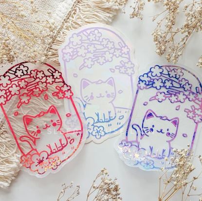 Cherry Blossom Tree Cat Suncatcher Sticker Decal