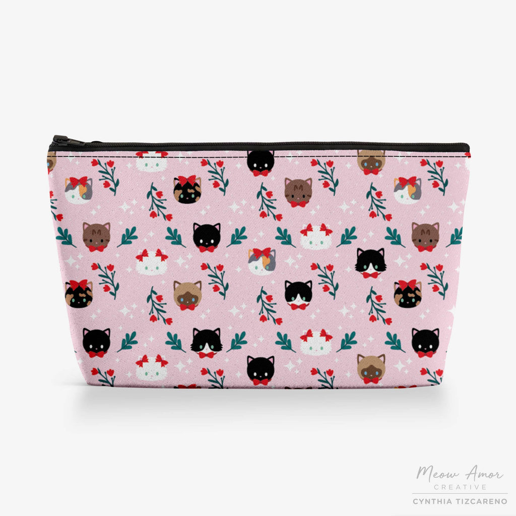 Pink pouch with cat pattern