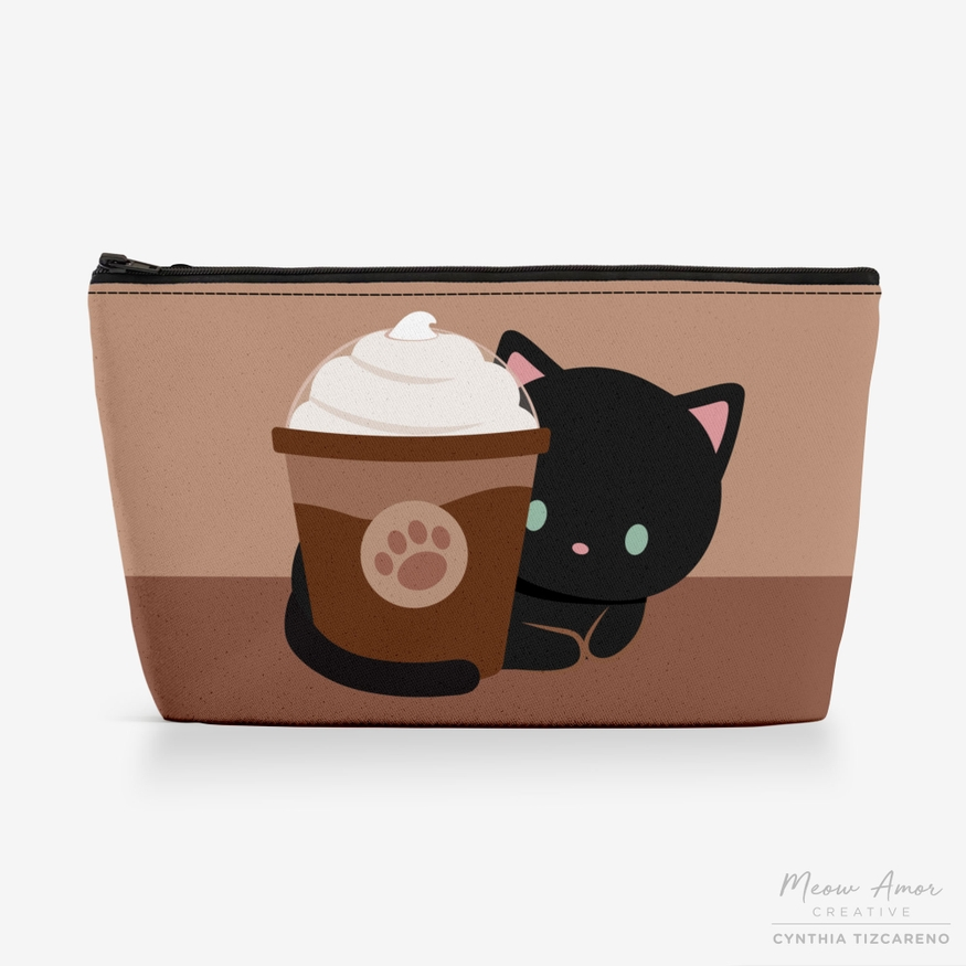 Mocha Coffee Black Cat canvas zipper bag