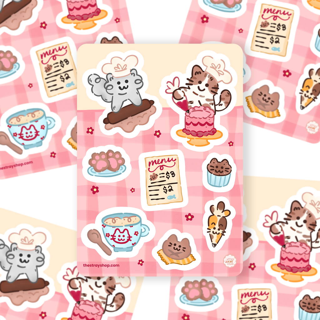 Baker Baking Cake Pastry Chef Cats Vinyl Sticker Sheet