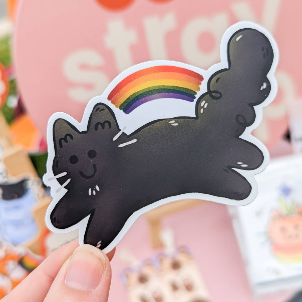 Leaping Rainbow Pride Black Cat Vinyl Sticker