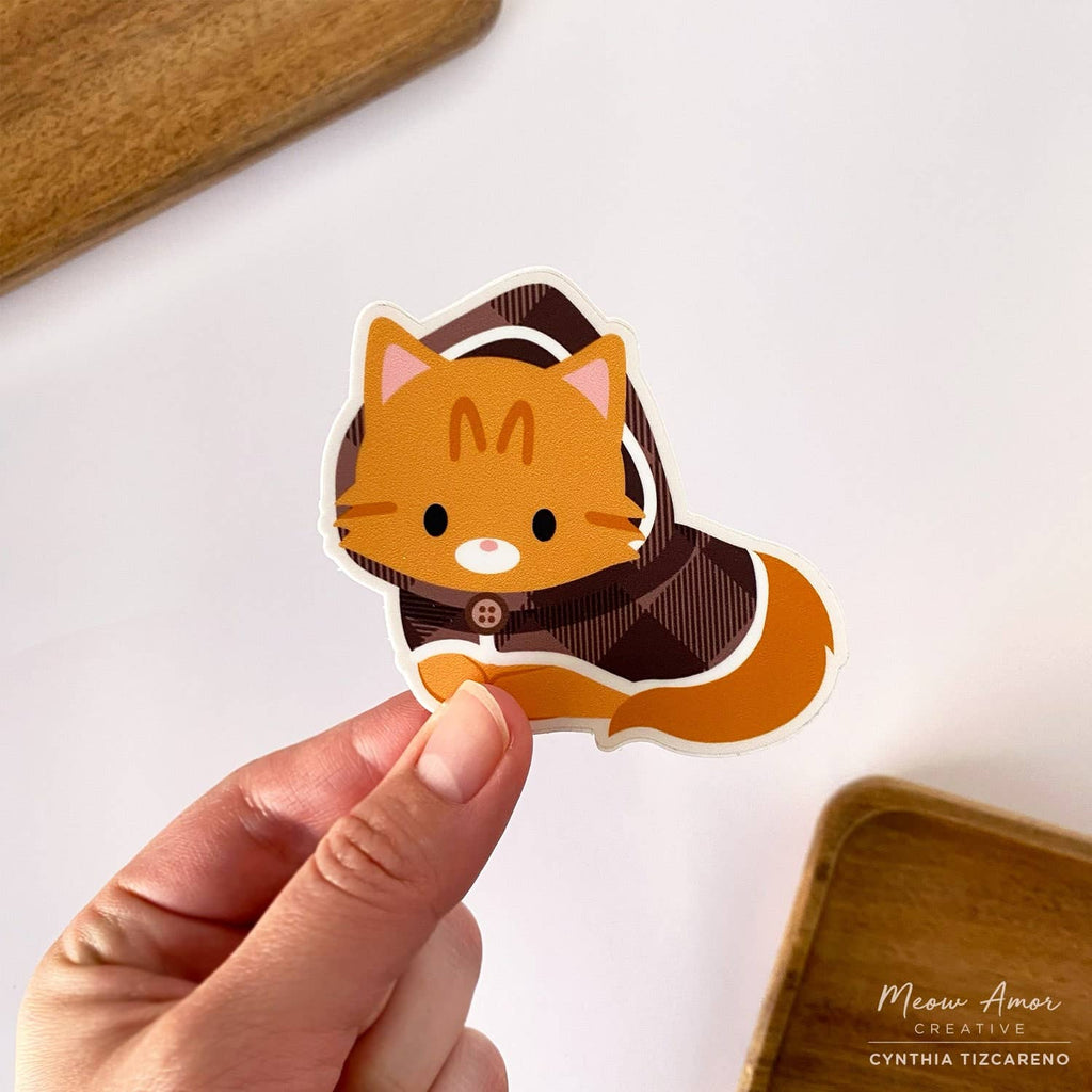 Cozy Sweater Coat Orange Tabby Cat Vinyl Sticker | Kitties & Cream