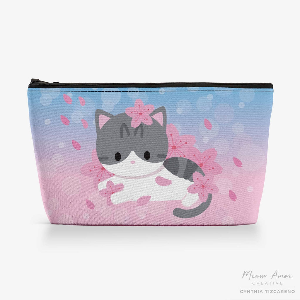 Cherry Blossom Cat canvas zipper bag