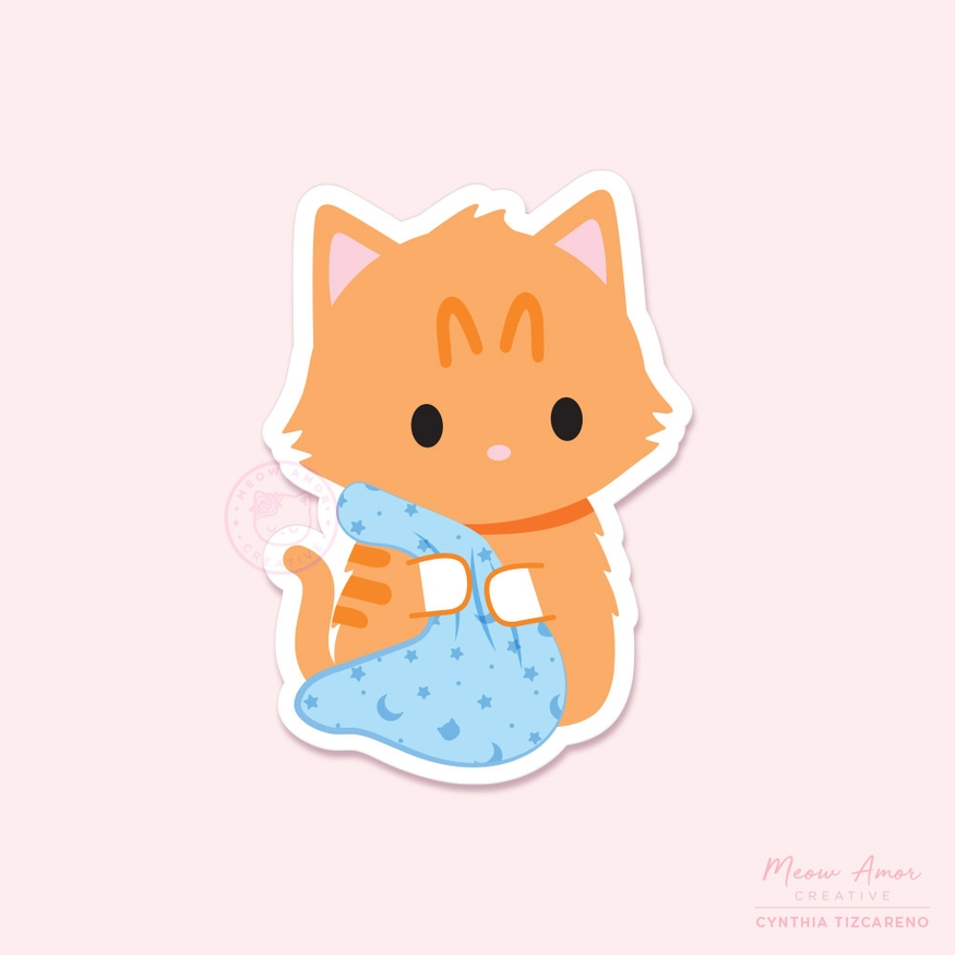 Baby Orange Tabby Cat and Blanket Vinyl Sticker