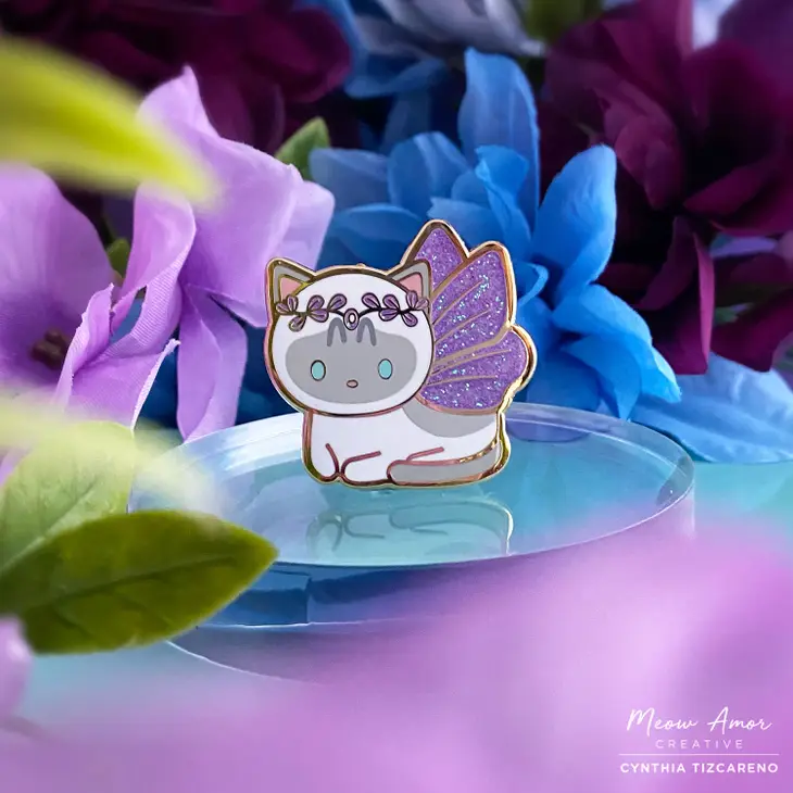 Lavender Fairy Siamese Cat hard enamel pin