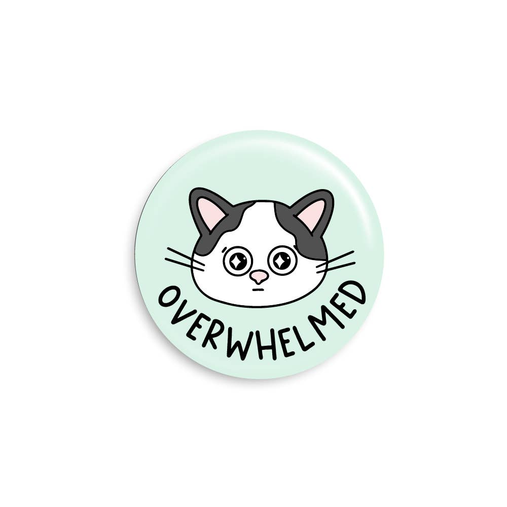 Overwhelmed Black and White Cat Pinback Button