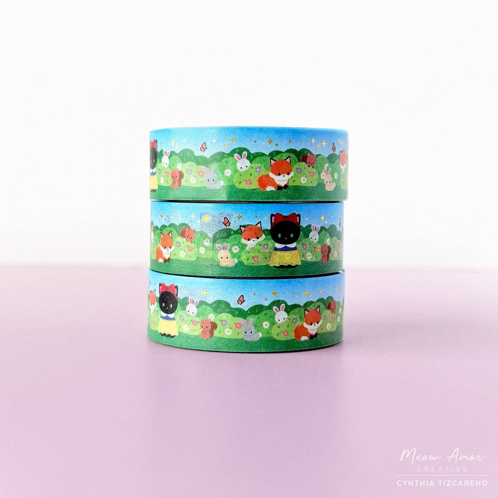 Snow White Black Cat Holographic Gold Foil Washi Tape 10m x 15mm