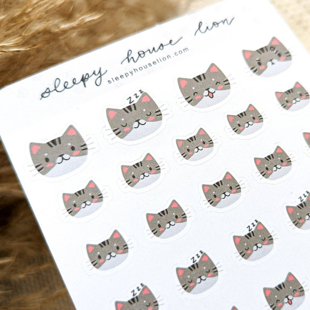 Kitty Expressions Grey Tabby Cat Planner Sticker Sheet