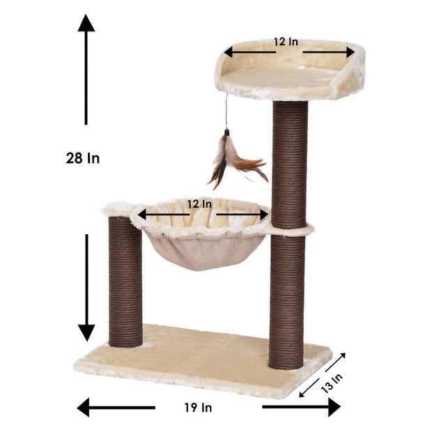 Natural Cozy 3-level cat tree with hammock