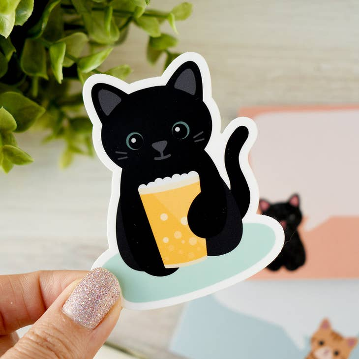 Purrfect Pint Beer Drinking Black Cat Vinyl Sticker